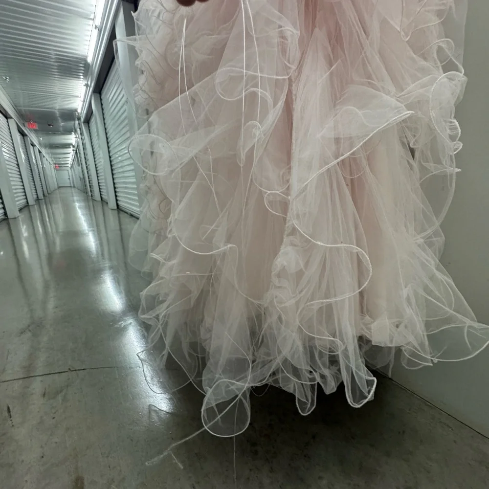 Blush Pink Ball Gown Quinceañera Prom Dress Rhinestone Corset Ruffle Tulle L/XL - Picture 6 of 14